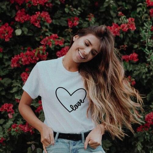 Couple T Shirt Love Heart Print Women Summer T-Shirts O-Neck Casual Aesthetic Harajuku Tees Valentines Day Tops Ropa De Mujer