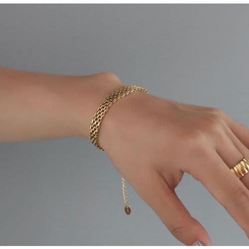 2021 New Fashion 18 K Plated Stainless Steel Bracelet High Quality Good Price Gold Color Metal Texture Bracelet for Women