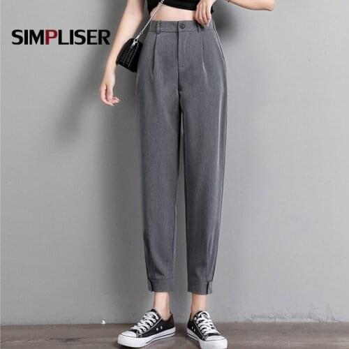 Suit Pants Women Grey Black Lady Office Work Wear Trousers Plus Size 3XL Elastic Waist Female Ankle Length Loose Harem Pants