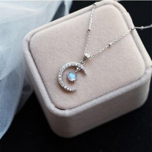 925 Sterling Silver Moonstone Moon Charm Necklace Creative Elegant Clavicle Chain Party Jewelry For Women Choker dz607