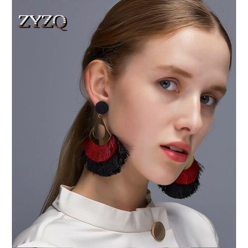 ZYZQ Bohemian Long Tassel Drop Earrings for Women 2020 Vintage Round Scalloped Boho Metal Two-Color Earrings Jewelry