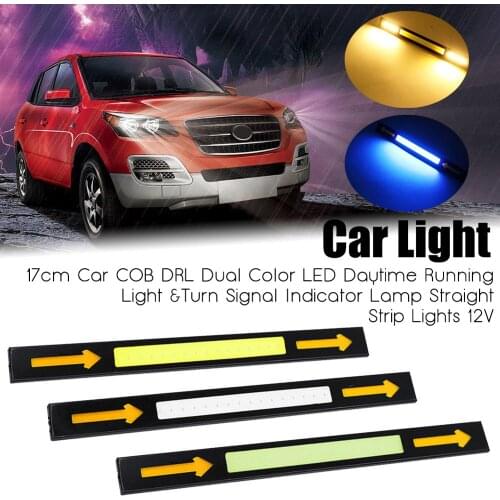 1Pc 17cm COB DRL Dual Color LED Daytime Running Light &Turn Signal Indicator Lamp Straight Car Strip Lights 12V
