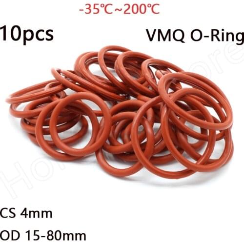 10pcs Red VMQ Silicone Ring Gasket OD 15-80mm Food Grade O-Ring CS 4mm Waterproof And Insulated