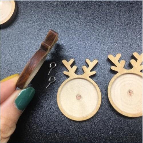 20pcs/lot Cute Deer Antler shape wood material Cameo Cabochon wood frame base setting Pendants for silicone mold Jewelry Making