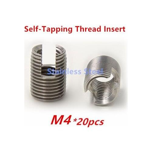20pcs M4 Stainless Steel Self tapping Thread Insert Self Tapping Screw Bushing Slotted Type Thread Repair Inset