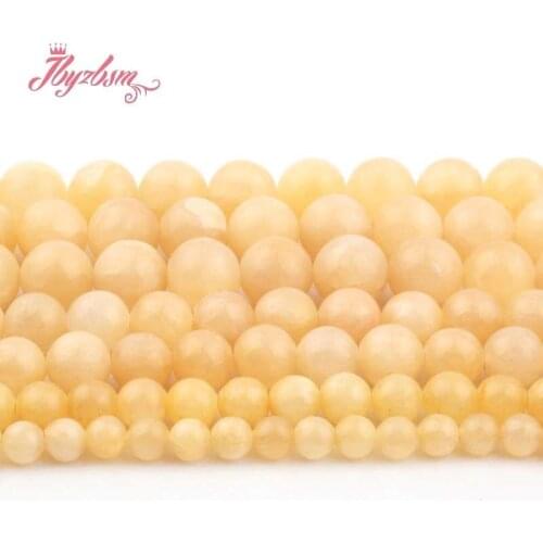 6-12mm Round Ball Light Yellow Jades Beads Smooth Beads Stone for Women Fashion Necklace Bracelets Earring Jewelry Making 15"
