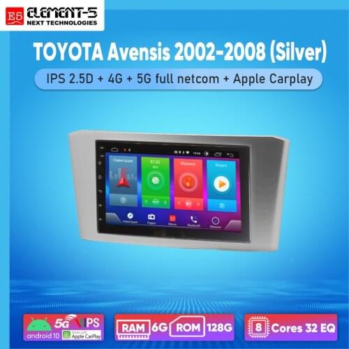 ELEMENT-5 7" 2G+32G Android 8,9,10 4G WIFI RDS DSP Car Radio For TOYOTA Avensis 2002-2008 (Silver), Navigation GPS HIFI