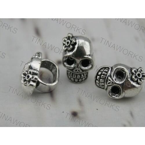 FREE SHIPPING 30pcs 10.3x7.5mm Antique-Silver Girl Skull Head Spacer For Licorice Leather--PAT167