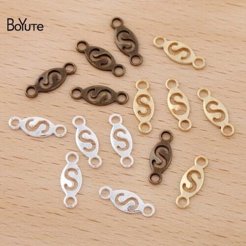 BoYuTe (200 Pieces/Lot) 14*5MM Metal Brass S Letter Hollow Oval-Shaped Connector Charms DIY Handmade Jewelry Materials