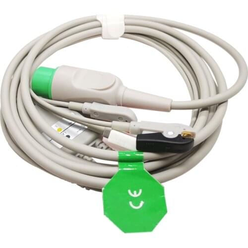ECG Cable One Piece 3 Lead Wires 17 Pin Clip 4.0 Grabber AHA Standard for Spacelabs Patient Monitor