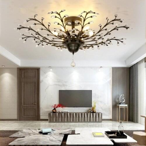 Ganeed Crystal Chandeliers,Vintage K9 Clear LED Edison Chandelier Lighting Flush Mounted Fixtures with 4 Light for Living Room