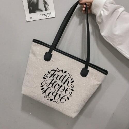 Faith Hope Love Canvas Tote Bag Shoulder Handbag Book Bag Teacher Tote Shopper Shopping Bag