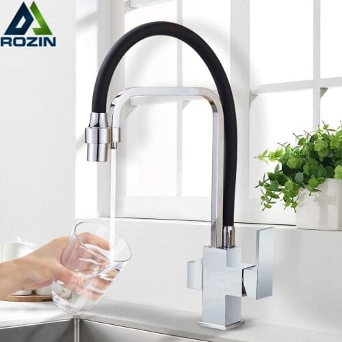 Chrome Purification Kitchen Sink Faucet Deck Mount 3 Way 360 Swivel Pure Water Kitchen Sink Faucet Mixer Tap Drinking Water Tap