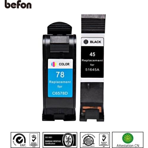 Befon Compatible 45 78 Cartridges Replacement for HP 45 78 HP45 HP78 Ink Cartridge Deskjet 180 280 1220c 3810 3816 3820 3822