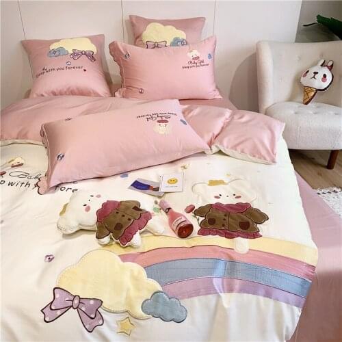 Bedding set rainbow Cartoon Bear pure cotton quilt set bedding decoration American extra large 4 Piece Set