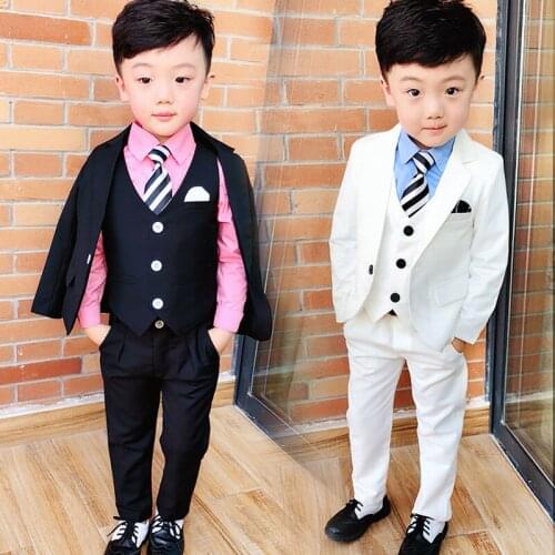 Flower baby Boys Wedding Tuxedo Suit Kids 3pcs Blazer+Vest+Pant Party Dress blue black Clothing Set Children Ceremony Costume