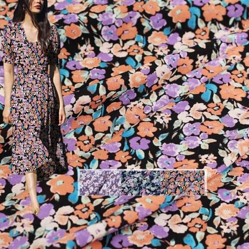 Red Raspberry High Quality Georgette Cotton Floral Printed Fabrics Garment Women Dress DIY Sewing Cloth Tailor Freeshipping