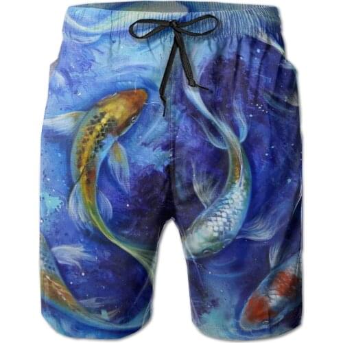 Summer Mens Beach Shorts Japanese Koi Fish Watercolor Drawing Of Divine Swimwear Briefs Man Swimsuits Trunks Sea Short Bottoms