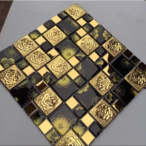 Black Metal Crystal Glass Mosaic Tile MD-BCS01 Wall tile kitchen backsplash ceiling tile