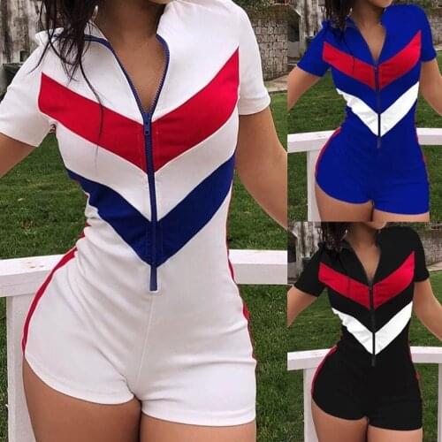 Fashion tight fitting Irregular Contrast stitching casual zipper womens jumpsuit summer new arrival Slim Sexy Female jumpsuit