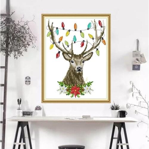 Christmas antlers Cross Stitch Kits Mouselet Printed patterns Canvas Chinese Embroidery Needlework Kit Cross-stitch counted dmc