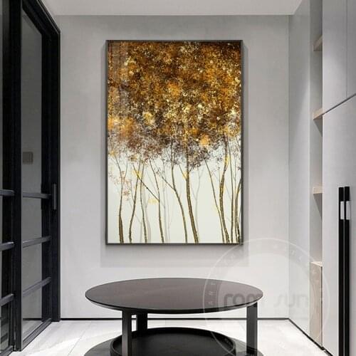 Nordic Golden Abstract Tree Leaf Wall Art Canvas Painting Gold foil Lines Brown Poster Print Wall Pictures for Living Room Decor