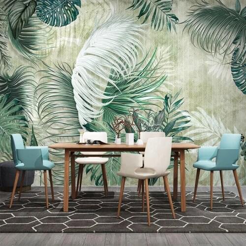 Custom Photo Wallpaper For Bedroom Walls 3D Hand Painted Plant Leaves Modern Nordic Mural Living Room Dining Room Wall Covering