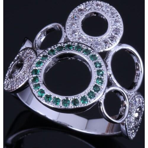 Lovely Round Green Cubic Zirconia White CZ Silver Plated Ring V0483