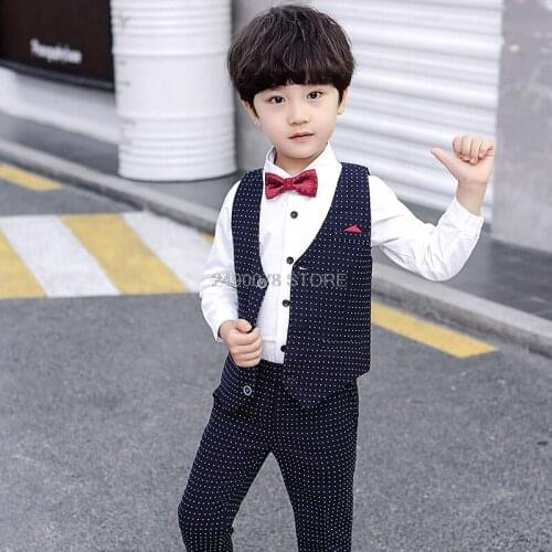 Boys Formal Gentleman Vest + Pants 2pcs Clothing Set Suit Kids Birthday Wedding Party Dress Korean Style Children Clothes