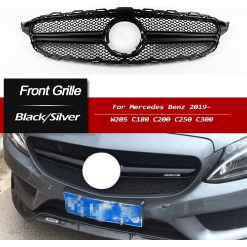 1Pcs For Mercedes Benz C-Class W205 C180 C200 C250 C300 2019-2021 Front Grille AMG Silver Black