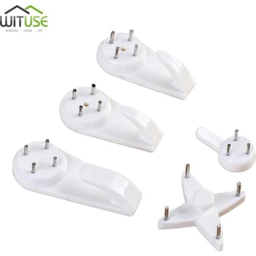20pcs/lot Plastic Invisible Wall Mount Picture photo clock frame hook hanger seamless needle nail home decor White