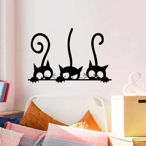 Lovely Three Black Cat Wall Stickers DIY Animal Wall Decal Cat Home Decor Bathroom Decoration Waterproof Cartoon Wall Art Decals