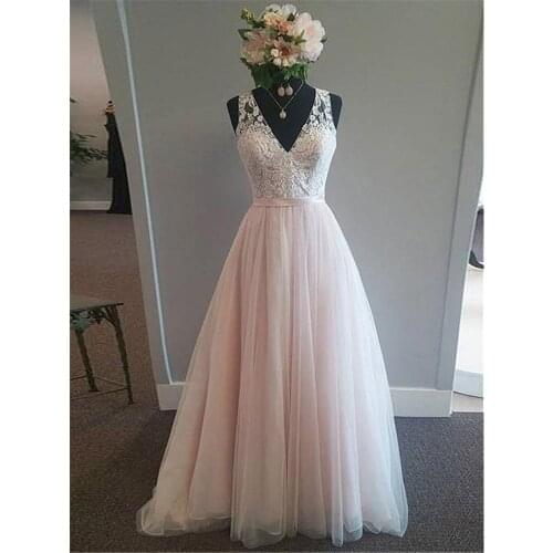 Simple Sexy V Neck Tulle A Line Boho Beach Wedding Dresses Applique Formal Bridal Gowns Covered Button Custom Bride Dress