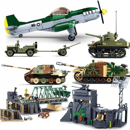 WW2 Normandy Landings UK US Germany Army Sets Building Blocks Bricks Toys World War II 2 Military Vehicle Pershing Panther Tanks