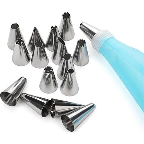 14PC/Set DIY Silicone Icing Piping Cream Pastry Bag Stainless Steel Nozzle Converter Kitchen Baking Pastry Cake Decorating Tools