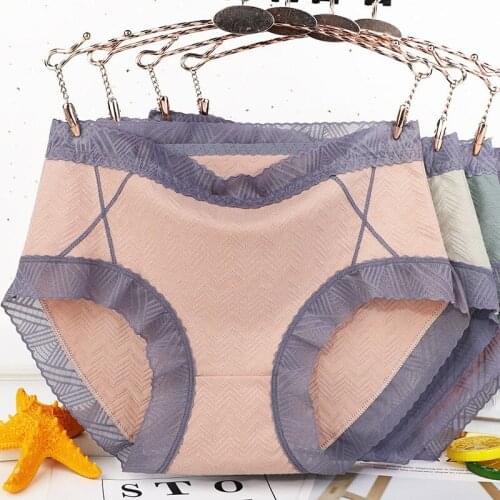 M-4XL Plus Size Womens Panties 95% Cotton Female Underpants High Waist Lace Seamless Sexy Boxer Briefs Lingeries for 100KG