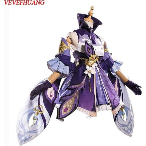 VEVEFHUANG Kосплей Game Genshin Impact Keqing Cosplay Costume Anime Uniforms Women Halloween Clothes Xmas Christmas Party Set