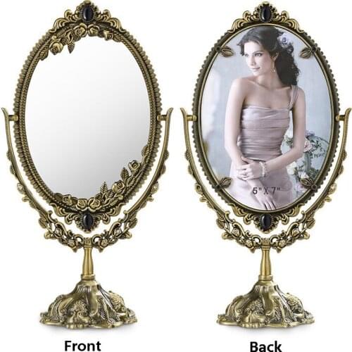 Vintage Desktop Makeup Mirror Double Side European Rotating Home Decor Princess Cosmetic Mirror Frame Decor Table Vanity Mirrors