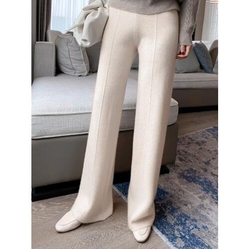 High Quality 100% Cashmere Women High Waist Pants Autumn Winter 2020 Female Trousers Pants Women Loose Pantaloni Donna Zjt1375
