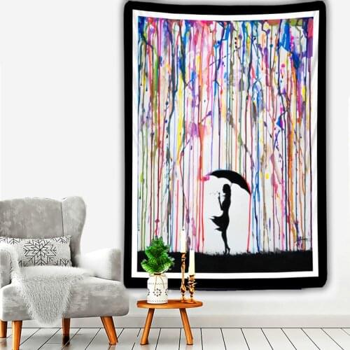 Colorful umbrella girl tapestry graffiti cloth boho chic dining room living room bedroom beach yoga towel