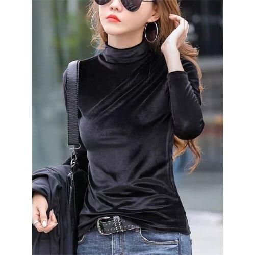 New autumn winter women velvet t-shirt long sleeves vintage turtleneck loose casual tops women oversize clothing plus size m-7xl