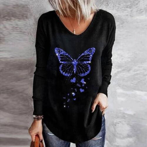 40# Vintage Butterfly Printed Blouse Shirt Women O Neck Long Sleeve Casual Loose Shirts For Women Oversize Top Рубашка Женская