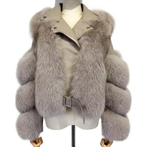 Ladies Natural Fur Jacket Womens Real Fox Fur Coat Genuine Sheepskin Leather Winter Garment