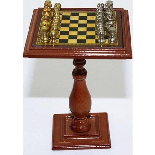 1:12 Miniature Magnetic Chess Table Set Mini Game Living Accessories Decoration Dollhouse House Board Room Plays Dolls Home G