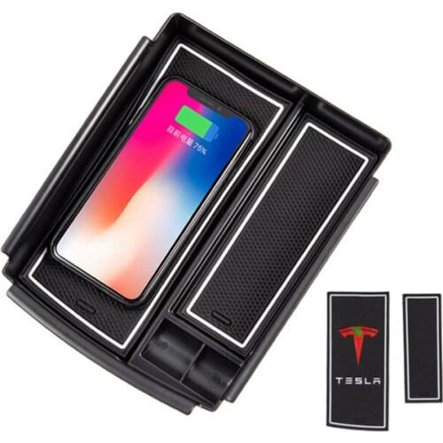 1 Set New Wireless Charger Car Phone USB Port Center Console Storage Box Fast Charging Interior for Tesla Model S X