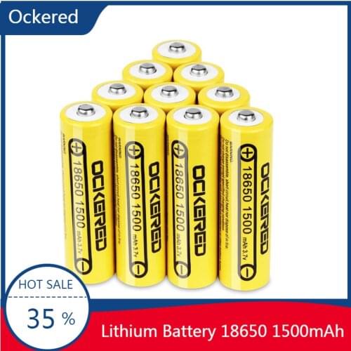 Ockered 10Pcs 18650 3.7v 1500mAh Battery Lithium Rechargeable 18650 Batteri with PCB Recharg Quality Batteria for Flashlight