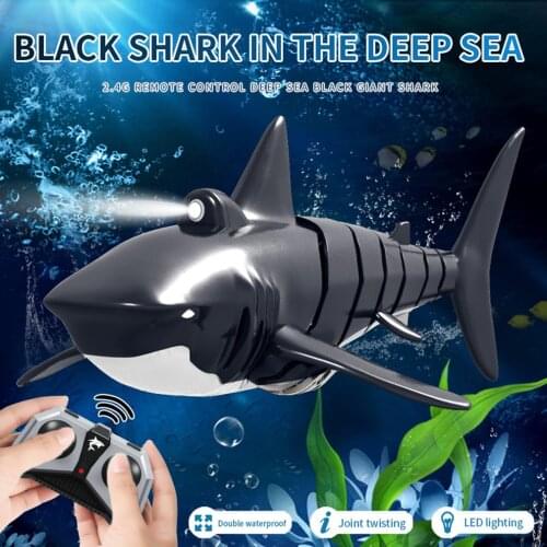 2.4G 4CH RC Black Shark Robot Toy With LED Light Waterproof Simulation Model Electric Animal Racing Boat Gifts Toys for children