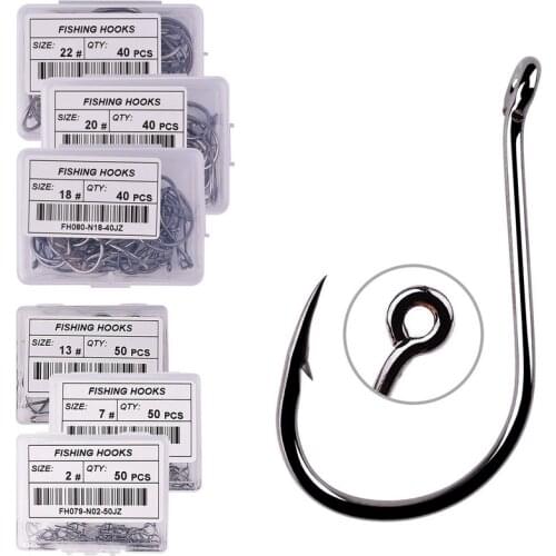 50Pc/ 20Pc box Fishing Hook Carbon Steel Eyed Barbed 2#-22# In Fly Fishhooks Worm Carp Fishing Hooks Bait Holder Jig Hole