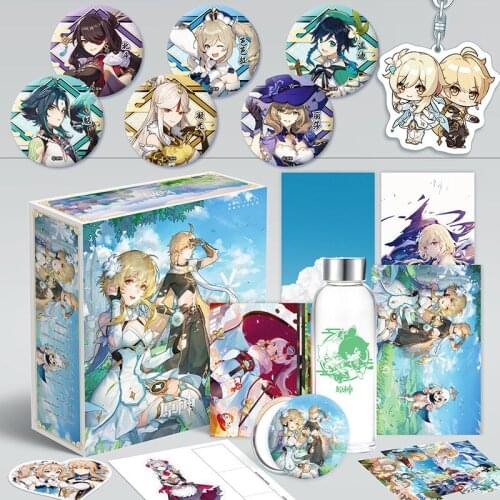 Anime Genshin Impact Toy Gift BOX Model Keychain Badge Pin Postcard Water Cup Bookmark Mirror Poster Sticker