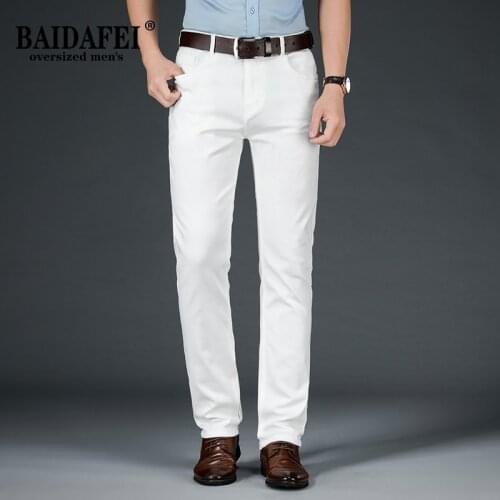 White Mens Stretch Slim Jeans 2021 New Classic Style Fashion Casual Embroidery Cotton Denim Pants Male Brand Trousers